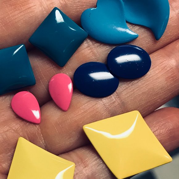 Vintage 80's Earrings Metal Retro Small Lot of 5 - Picture 7 of 8